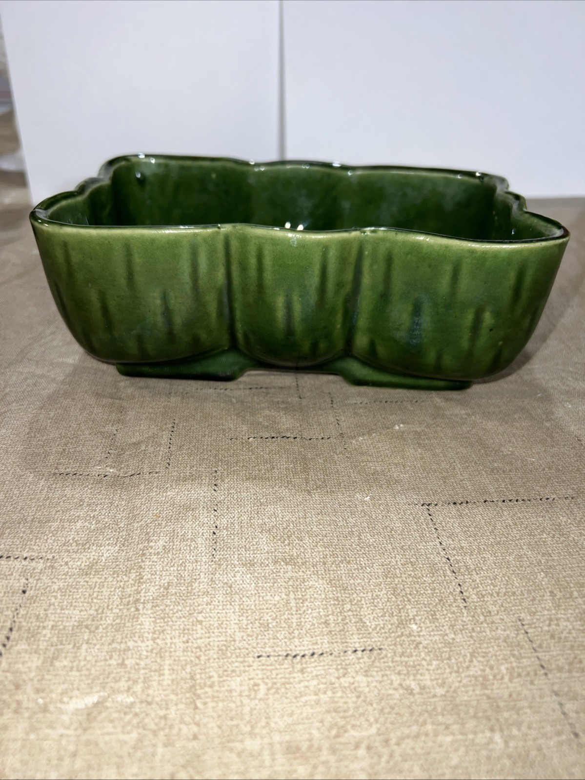 Vintage UPCO Green Cactus Pottery Planter Rectangular 1057 Made in USA Glazed
