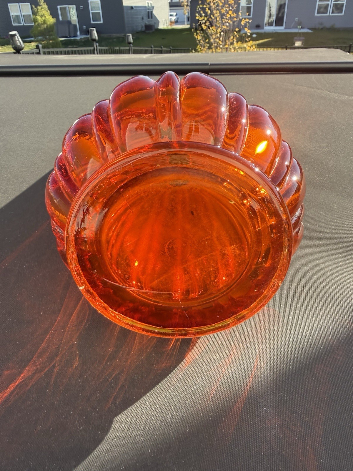 Vintage L.E. Smith Amberina Swung Glass Vase 18 3 /4″ Six Petal Ribbed MCM Glass