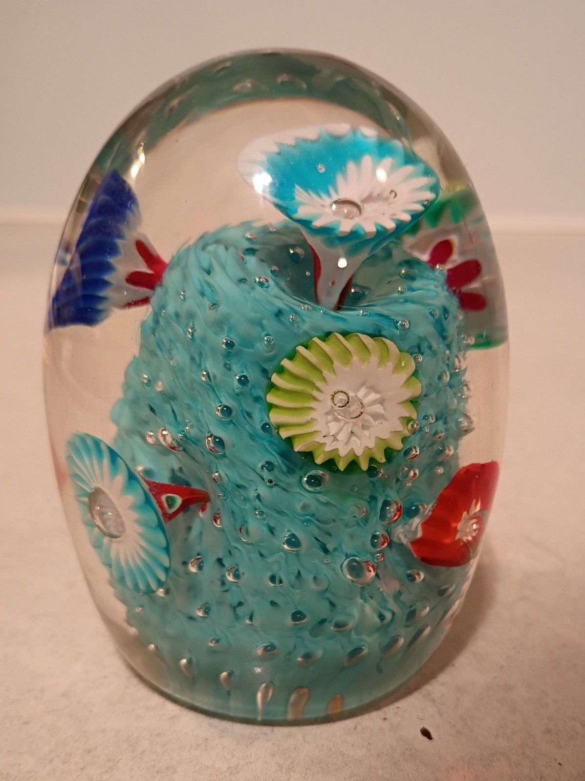 Multicolor Flower Picks Unsigned 3.25″ Art Glass Paperweight