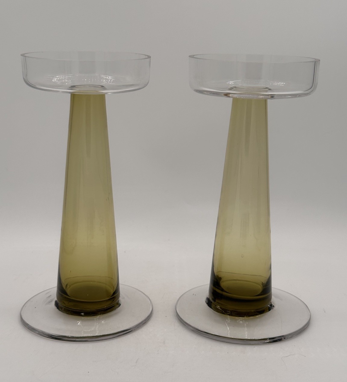 MCM Vintage DANSK ? Scandinavian Art Glass GREEN OMBRE Candleholders Read Please