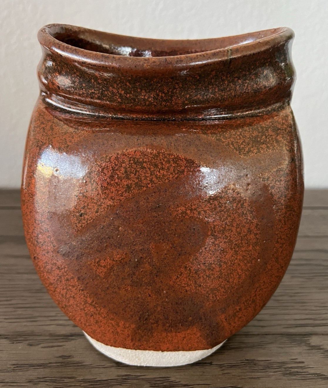 OHATA Metallic Copper Brown Iron Glaze Art Studio Pottery Vase Raku 7.5″ T
