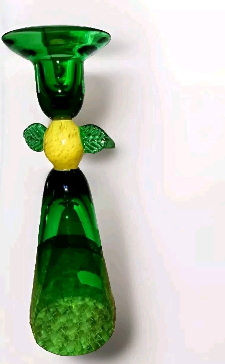 Mikasa Art Glass Candle Holder Green Yellow Table Mantel Hand Blown Czech