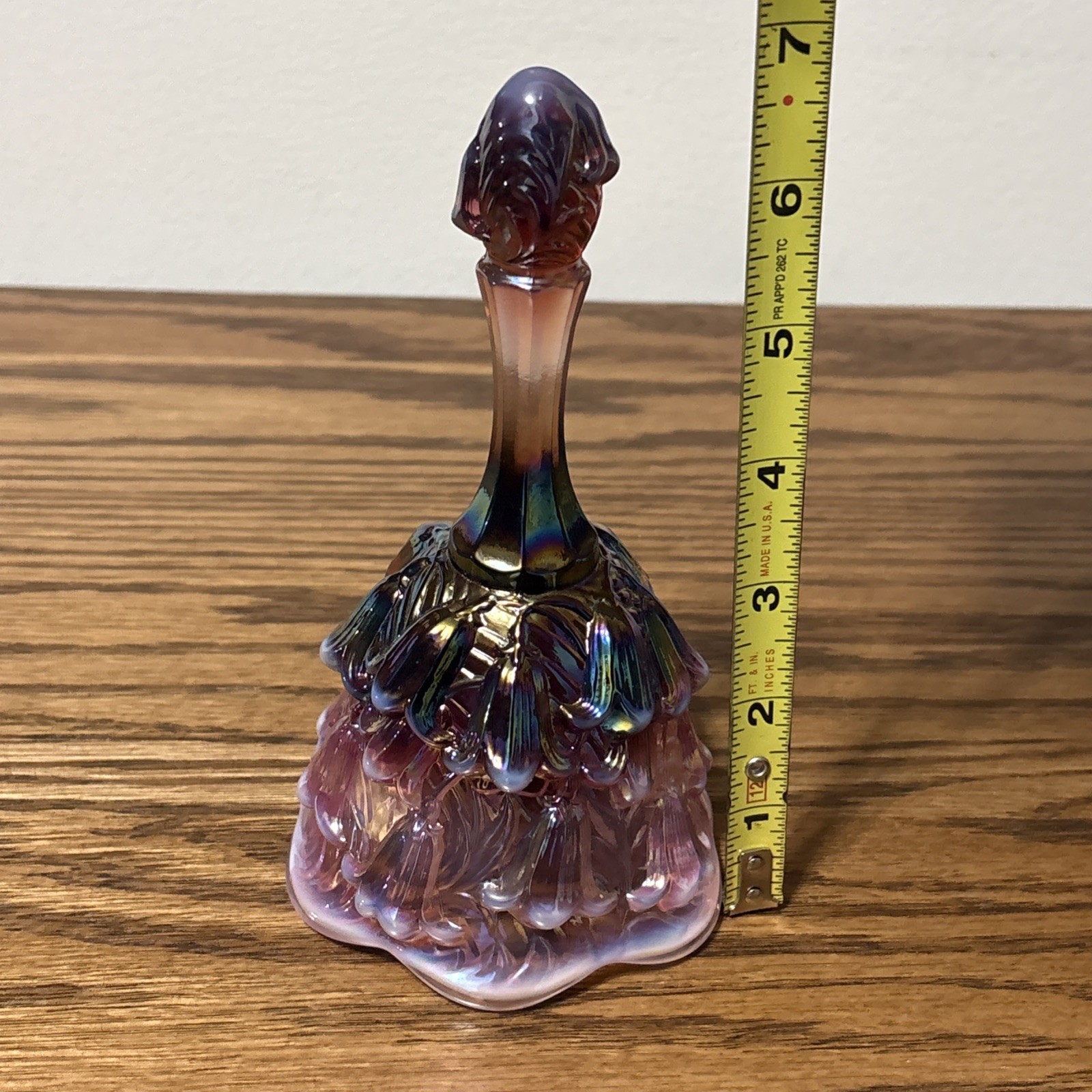 Fenton Plum Opalescent Iridescent Carnival Lily Of The Valley Glass Bell 6.75”