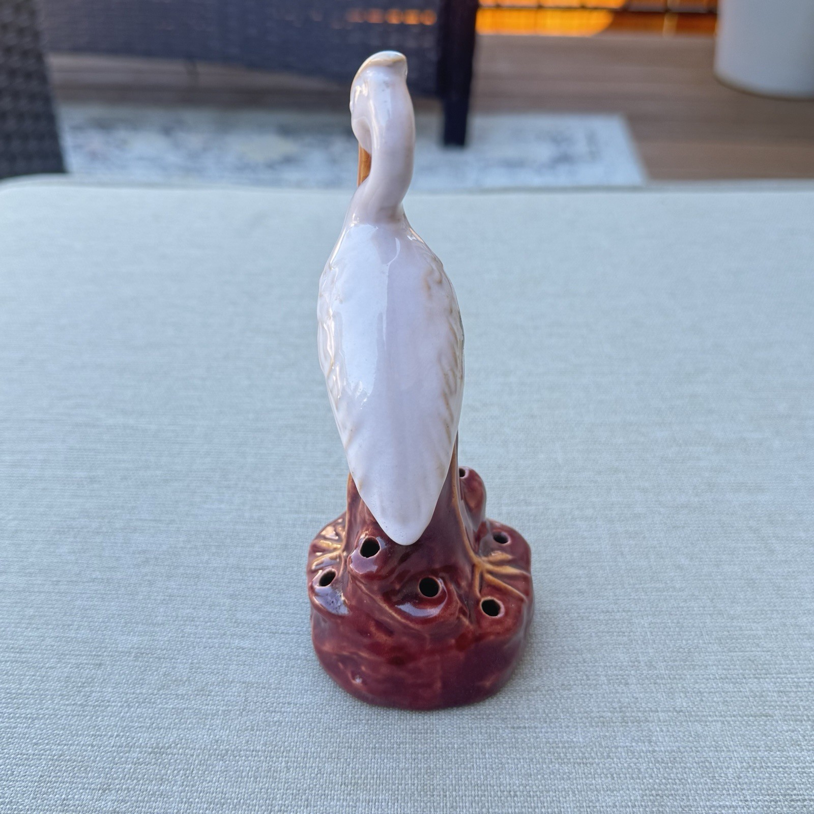 Vintage Rosemeade Pottery Heron Crane Flower Holder Frog and Bowl Burgundy