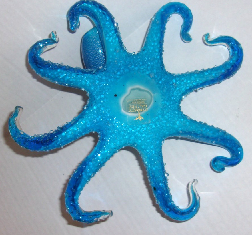 Vintage Handblown 9.5″ BLUE AND CLEAR Octopus Figurine Dynasty Gallery