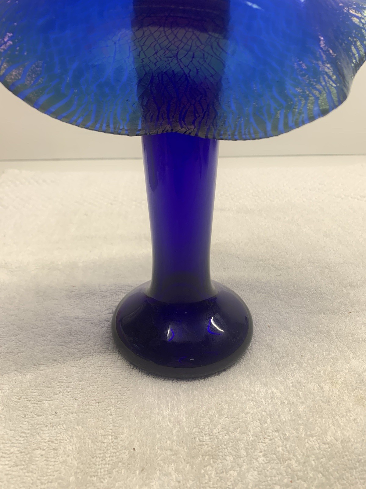 Art Glass Vase Jack In The Pulpit Blue Iridescent Signed Zellique studio Floral
