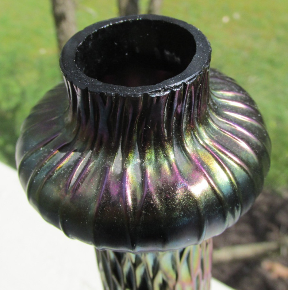 Antique 1900 Bohemian Czech Kralik Martele Iridescent 8.5″ Art Glass Vase HTF!