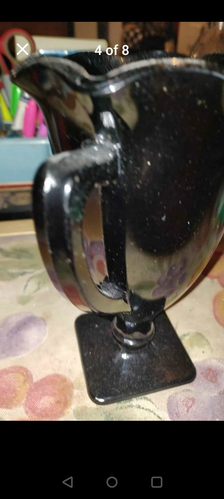 Vintage Art Deco Black Depression Glass Trophy Vase by L.E. Smith Co., 1930s