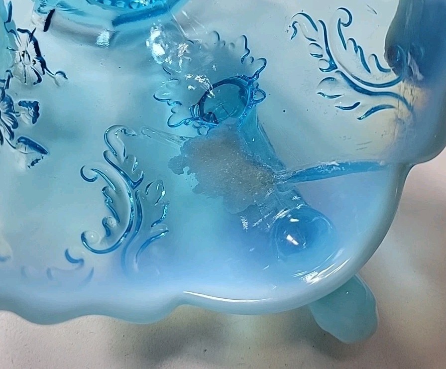 2-Fenton Aqua Blue Opalescent 8″ Basket 5″ Creamer Damaged See Pics READ AS IS!