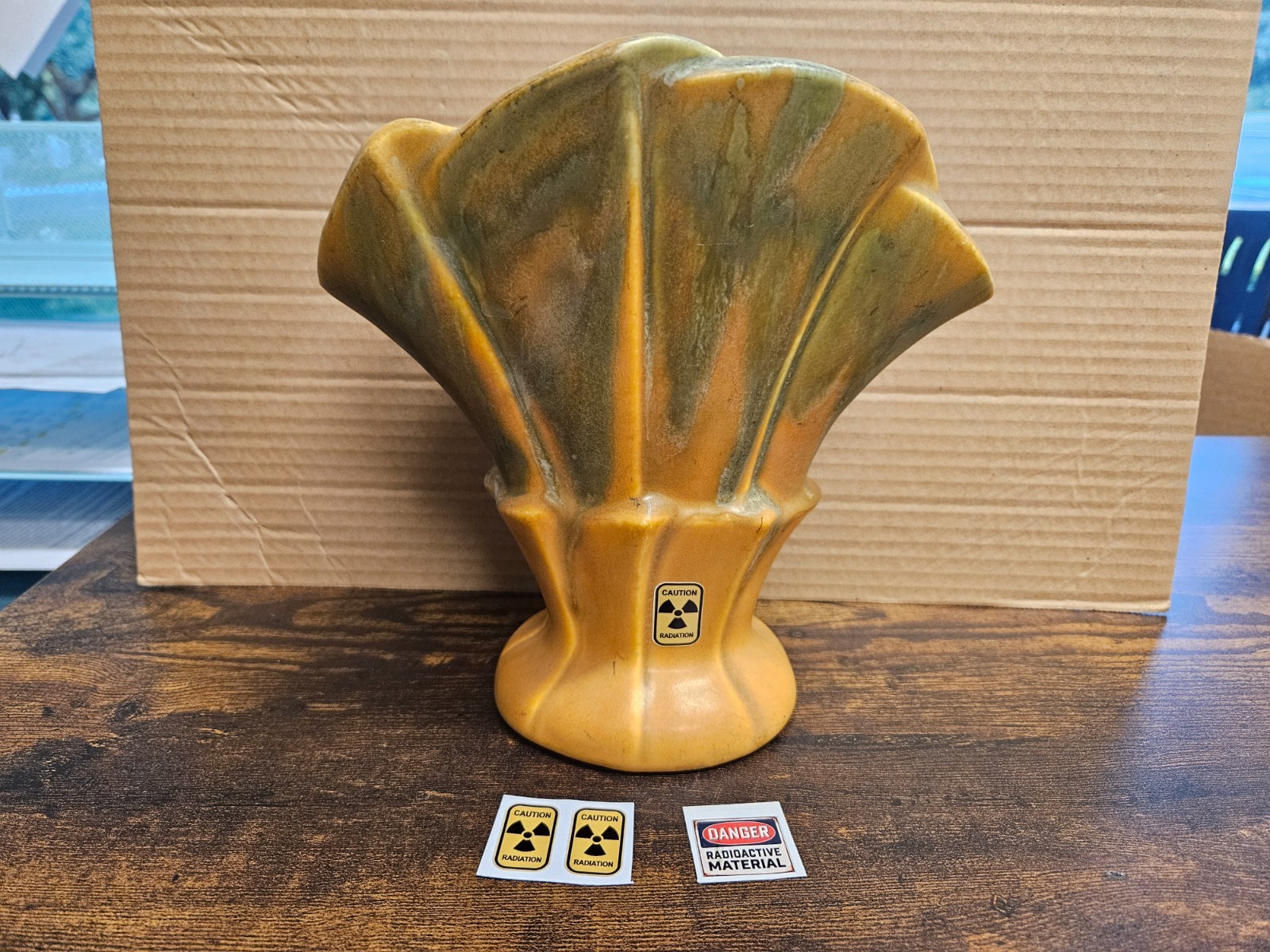 Spicy 13,000 CPM, Vintage Uranium Glazed Fan Vase, Comes with Radioactive Decals