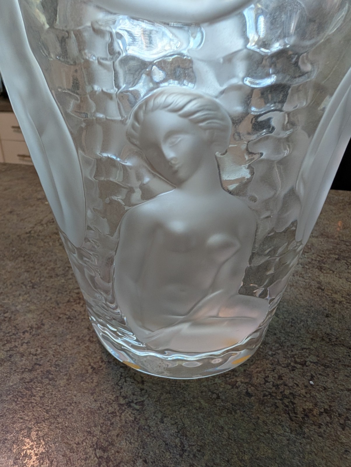 Beautiful Large 9.5″ Lalique France Crystal Vase Frosted Nude Nymphs Ondines