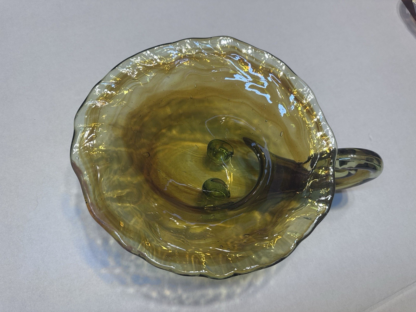 Vintage Mid-Century Modern Hand-Blown Glass Cornucopia Centerpiece Bowl