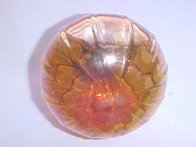 VINTAGE Carnival Glass Pumpkin Blown Glass 3.75” WIDE 3.25” TALL