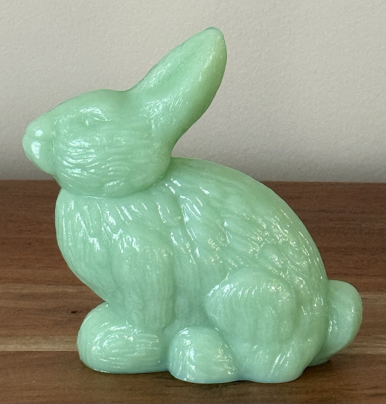 Mosser Glass JADEITE (Green) Solid BUNNY Figurine – 5″ tall EASTER DECOR