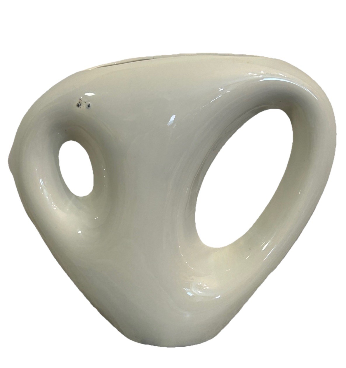 Haeger Retro Abstract White Vase 9″ Inches Tall x 9.5” Inches Across Holes Wide