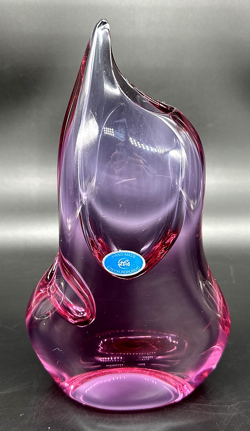 Czech Bohemiam Pink Art Glass Double Vase 8.5″ Abstract Form Handmade