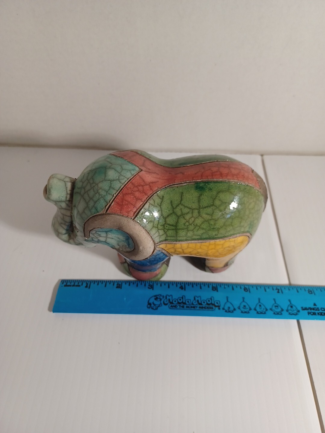 Raku Pottery Elephant Sculpture South Africa Bright Colors Trunk Up Good Luck