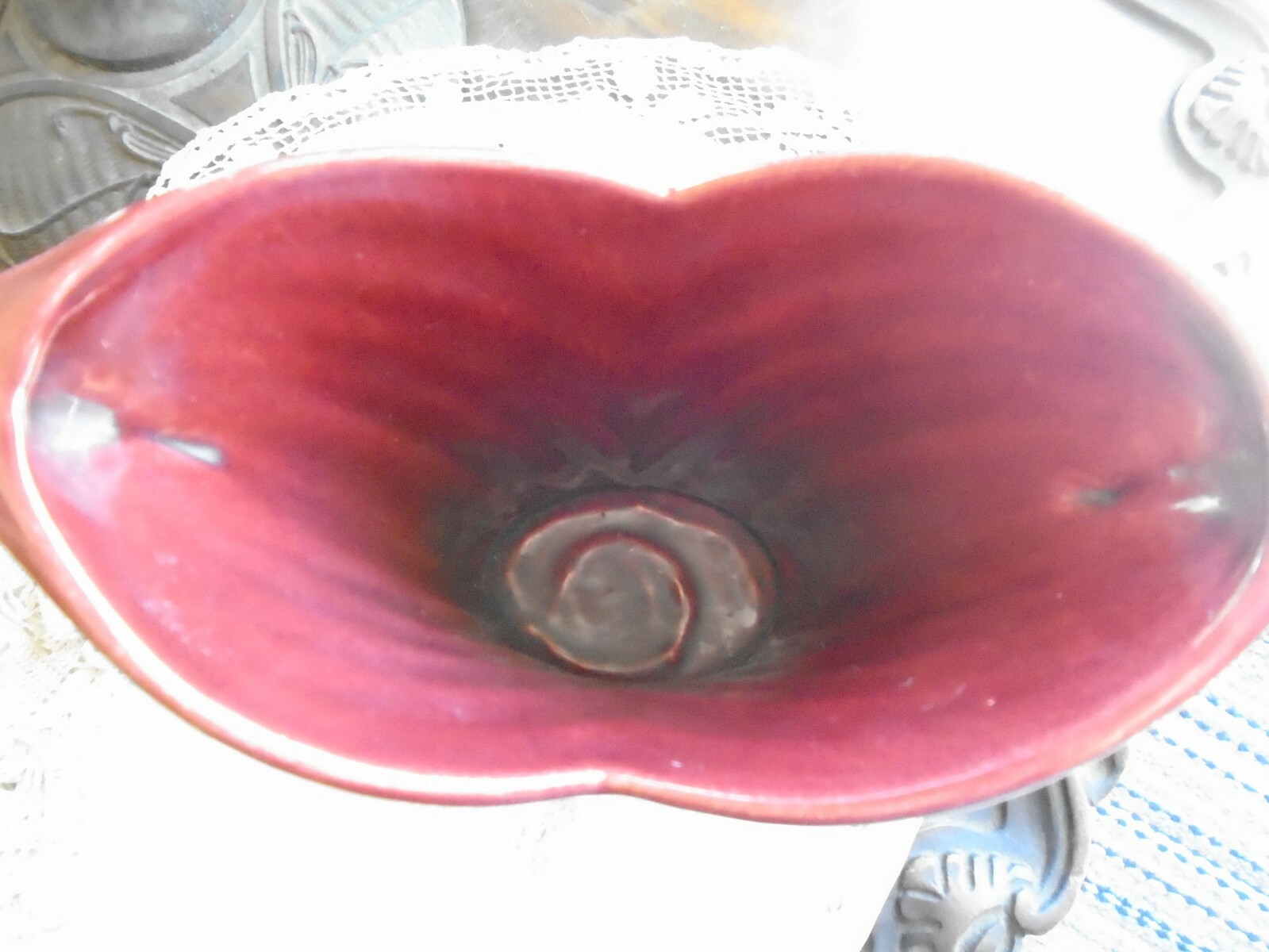 Camark Pottery Vase Maroon 2 Handle Tall and wide 7 x 8 inches Retro Mid Century