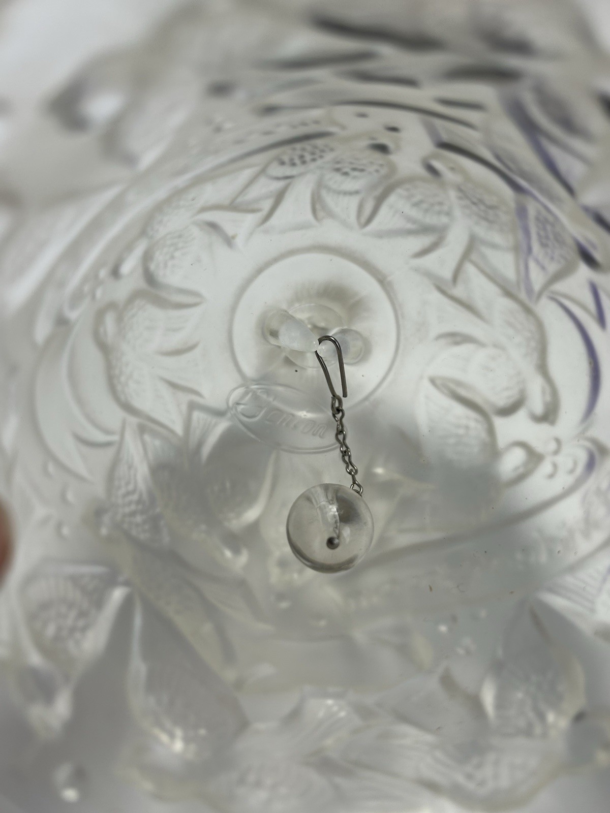 Fenton Frosted Crystal Bride and Groom Wedding Bell, Embossed Bird and Floral