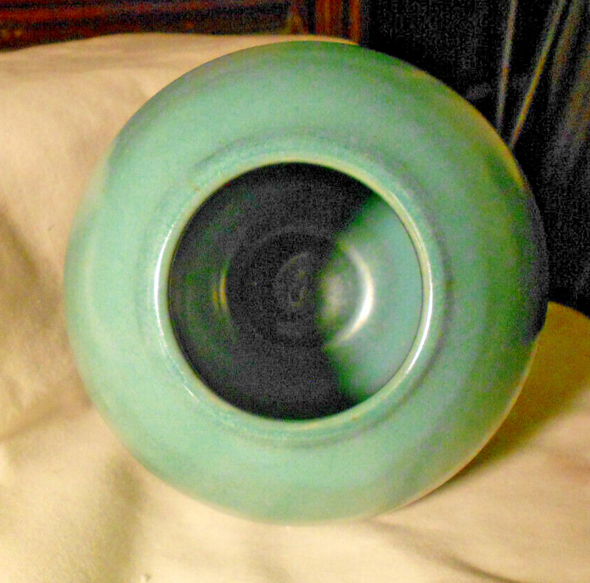 Signed Robin Egg Blue Stoneware Pottery Round Vase 5 in Tall