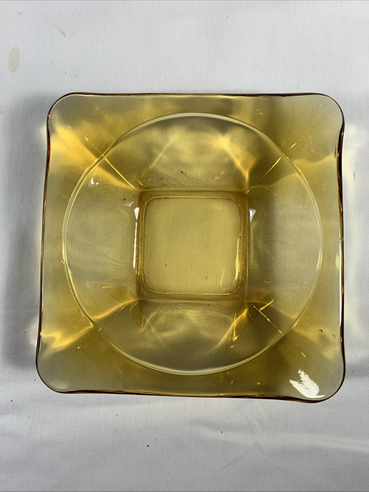 Amber CIGAR /Cigarette Ashtray Vintage MCM 4.5” square