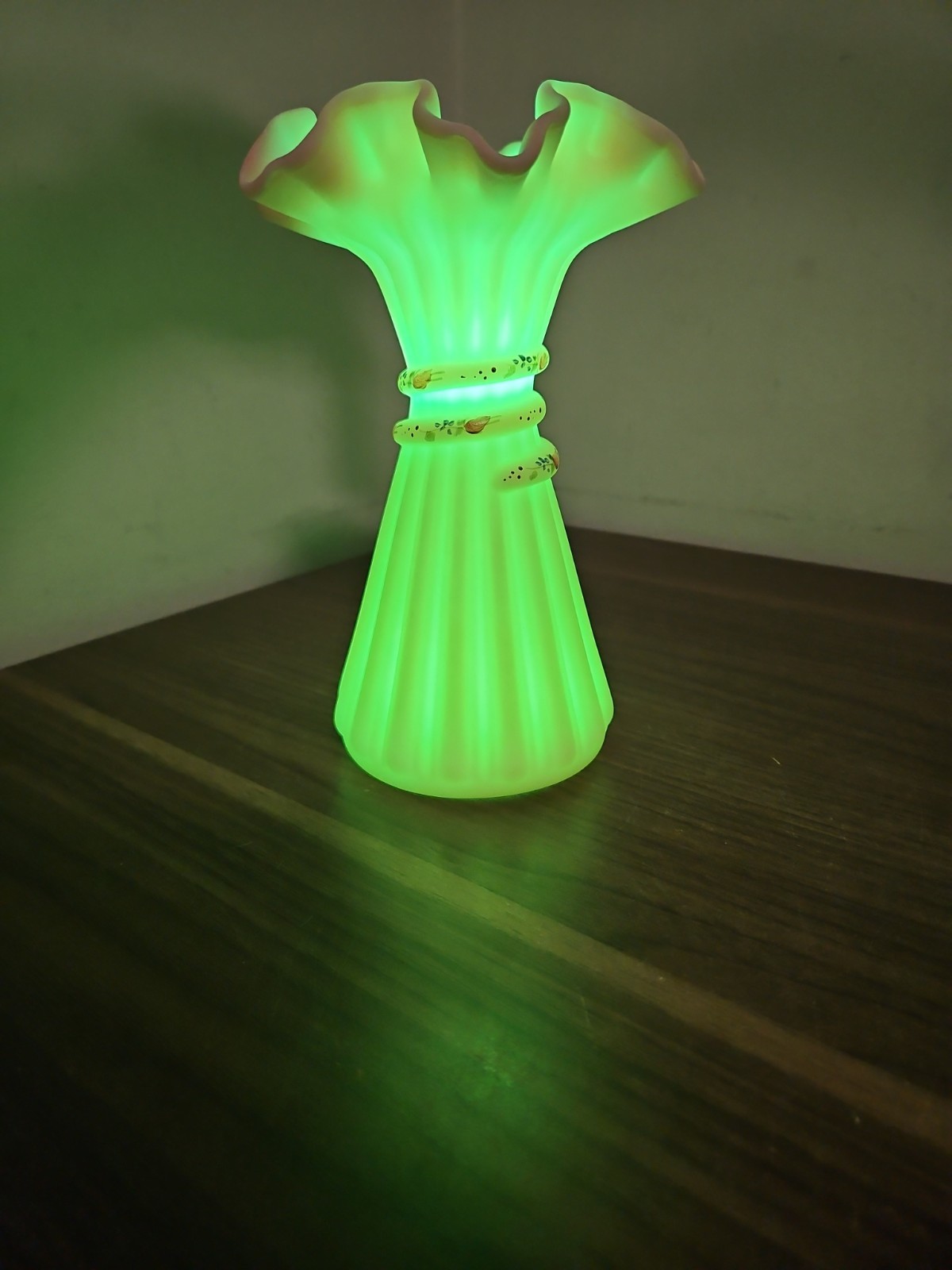 Fenton Burmese Satin Hand Painted Wheat Vase Special Order 1994 GLOWS!!!! W375