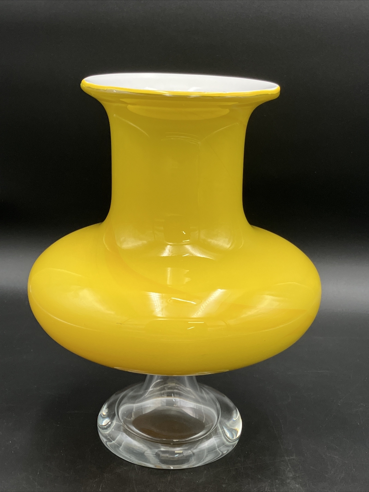 MCM Art Deco Yellow Cased Hooped Vase 10.5”