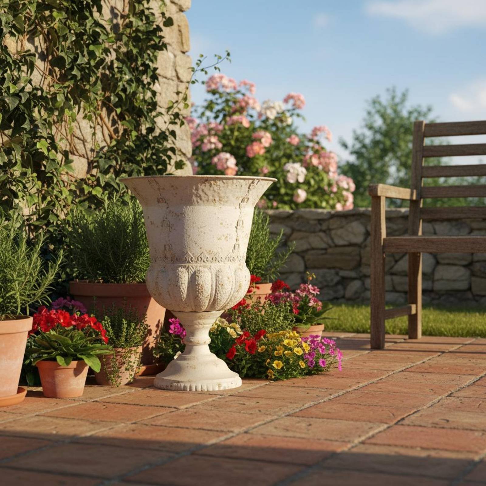Roman Column Planter Weathered Look Antique Pedestal Planter Stable Base