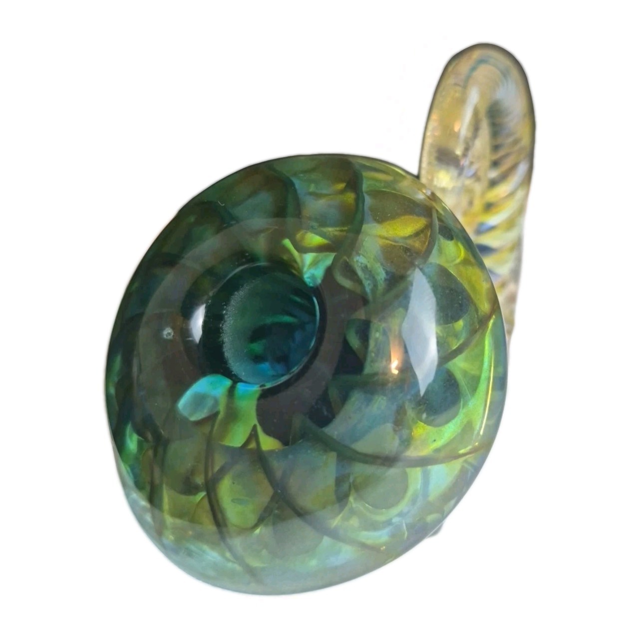 Artist Signed Iridescent Art Glass Nautilus Shell Inkwell Seaform Paperweight