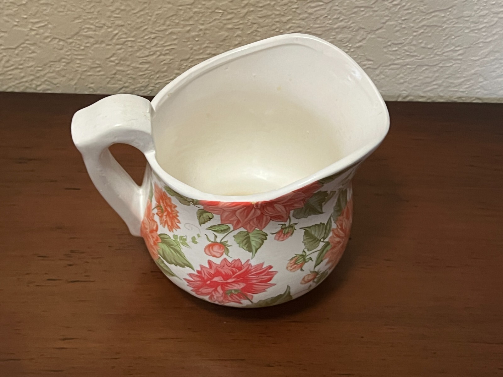 Floral Dahlias Pitcher/vase Vintage Unmarked Hard Plastic 6x5x7.5