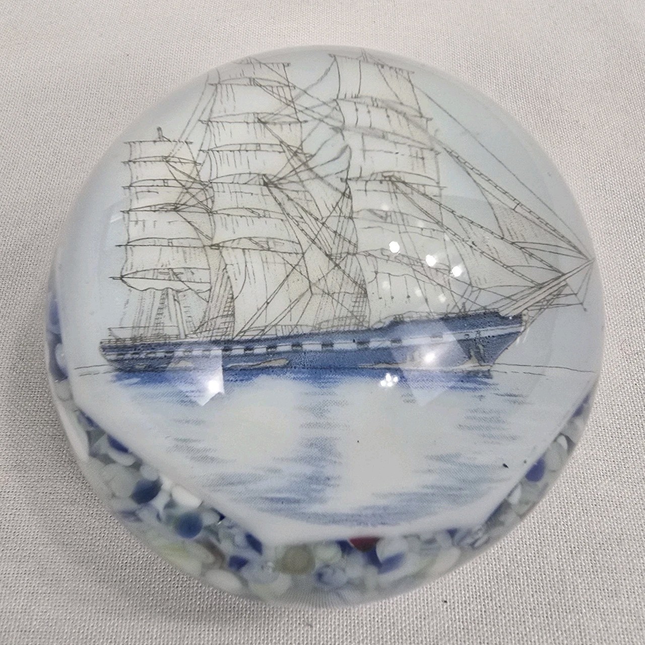 Vintage Thomas Mosser Clipper Ship Glass Paperweight Nautical Maritime Design