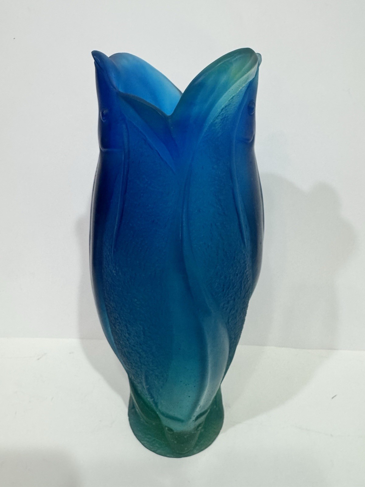 Scarce Ltd. Edition Daum Pate De Verre 12” Blue & Green Vase w/Fish Perfect!