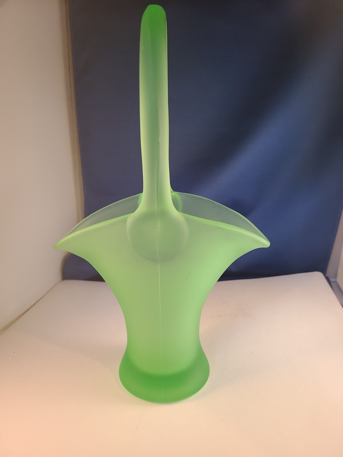 Vintage Tiffin Vaseline Glass Basket Yellow Green Satin Frost Uranium 11in Tall
