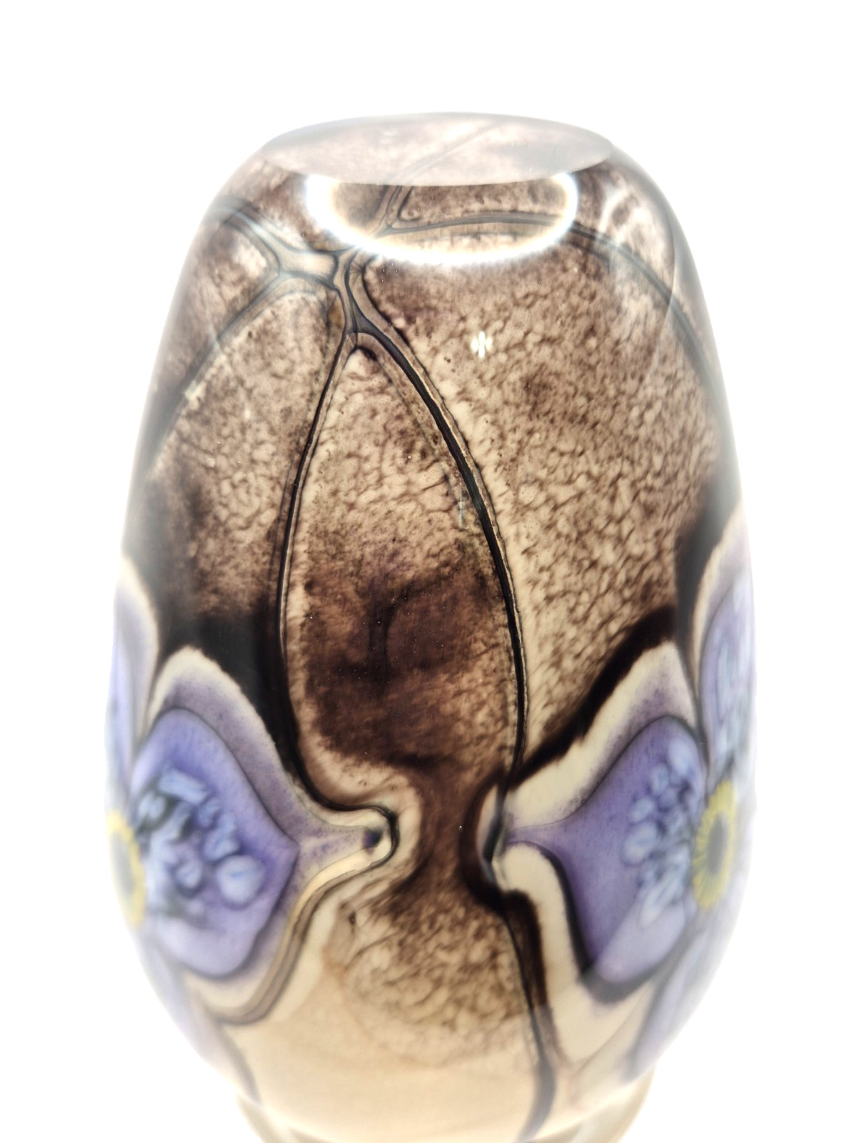 Robert Eickholt Studio Floral Art Glass Vase 7″ Tall 2004 Purple Brown VCLTI