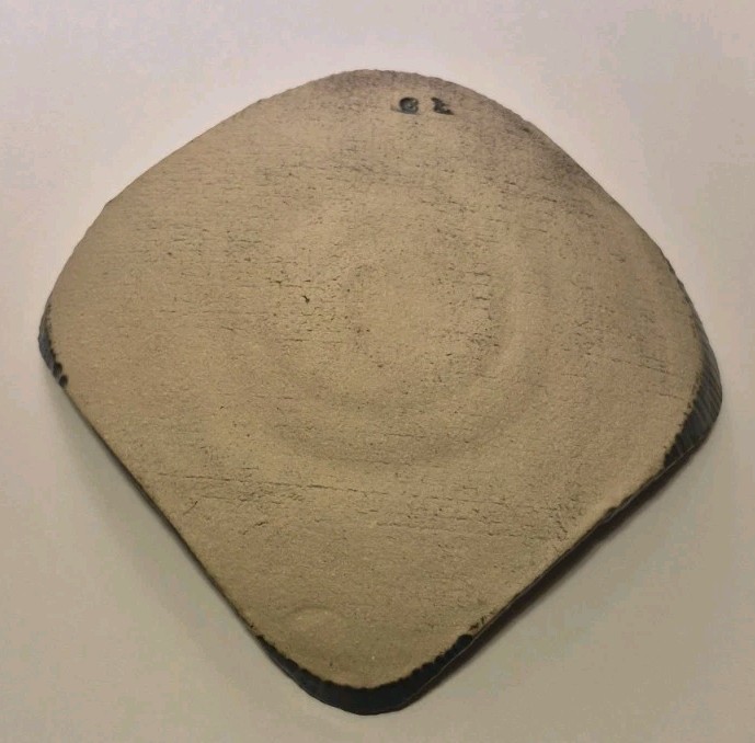 Small Unique Handmade Flat Dish Blue/Grey Signed By Artist 4.75″ X 4.75″
