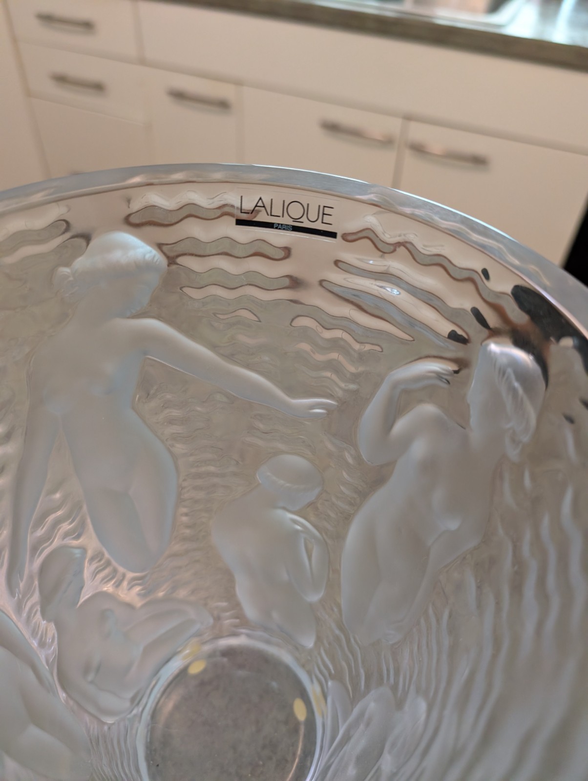 Beautiful Large 9.5″ Lalique France Crystal Vase Frosted Nude Nymphs Ondines