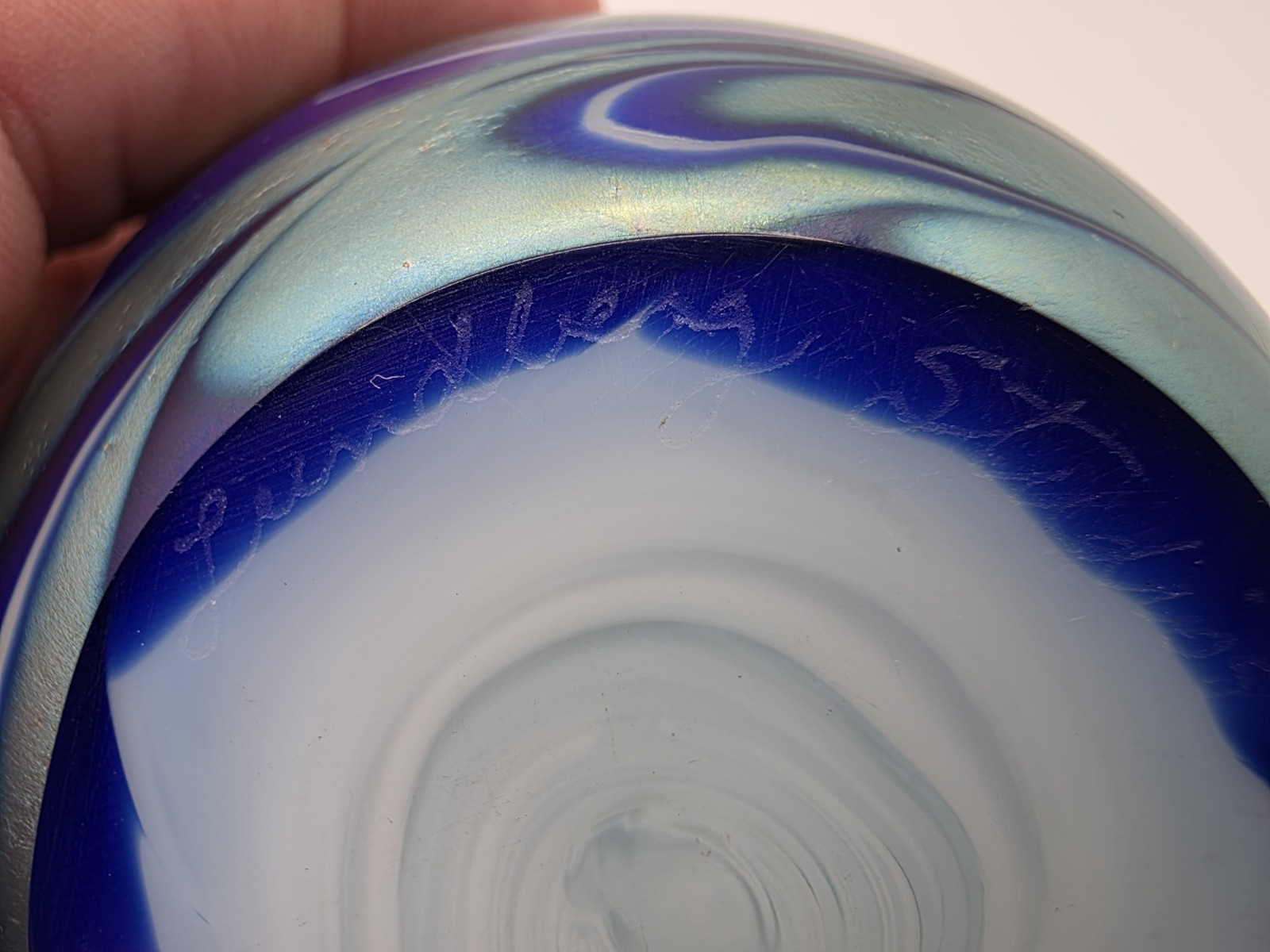 1987 Lundberg Studios Starry Night Moon & Waves Glass Paperweight