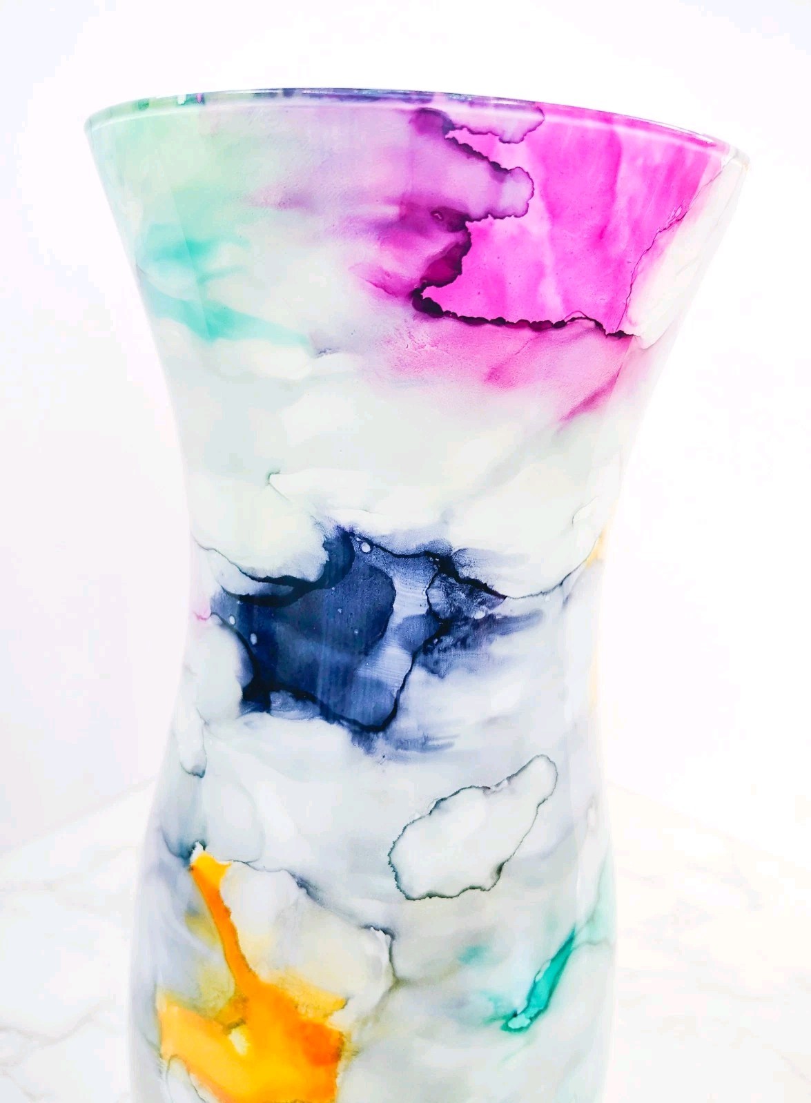Murano Style Franco Italy Hand Blown Art Glass Vase Multicolor Abstract 14.5”