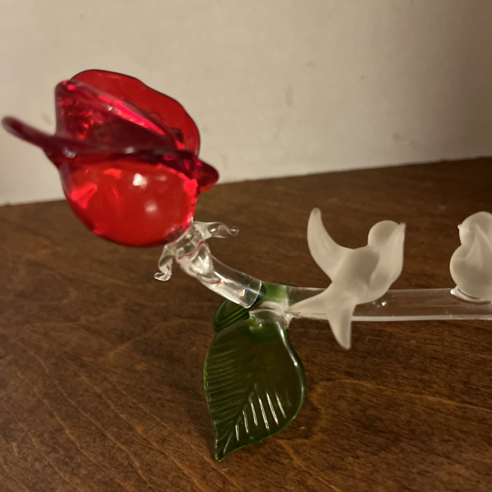 Vintage Glass Red Rose Frosted Doves