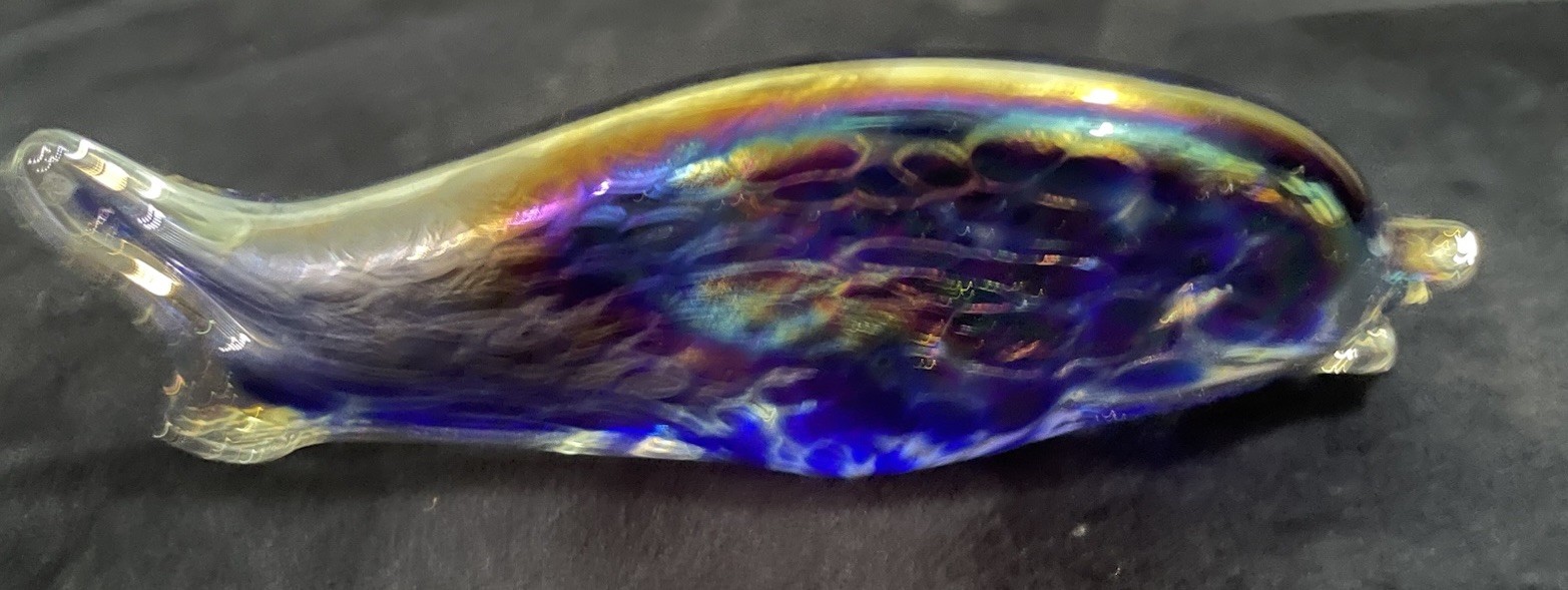 Vintage Art Glass Iridescent Fish Signed CAS