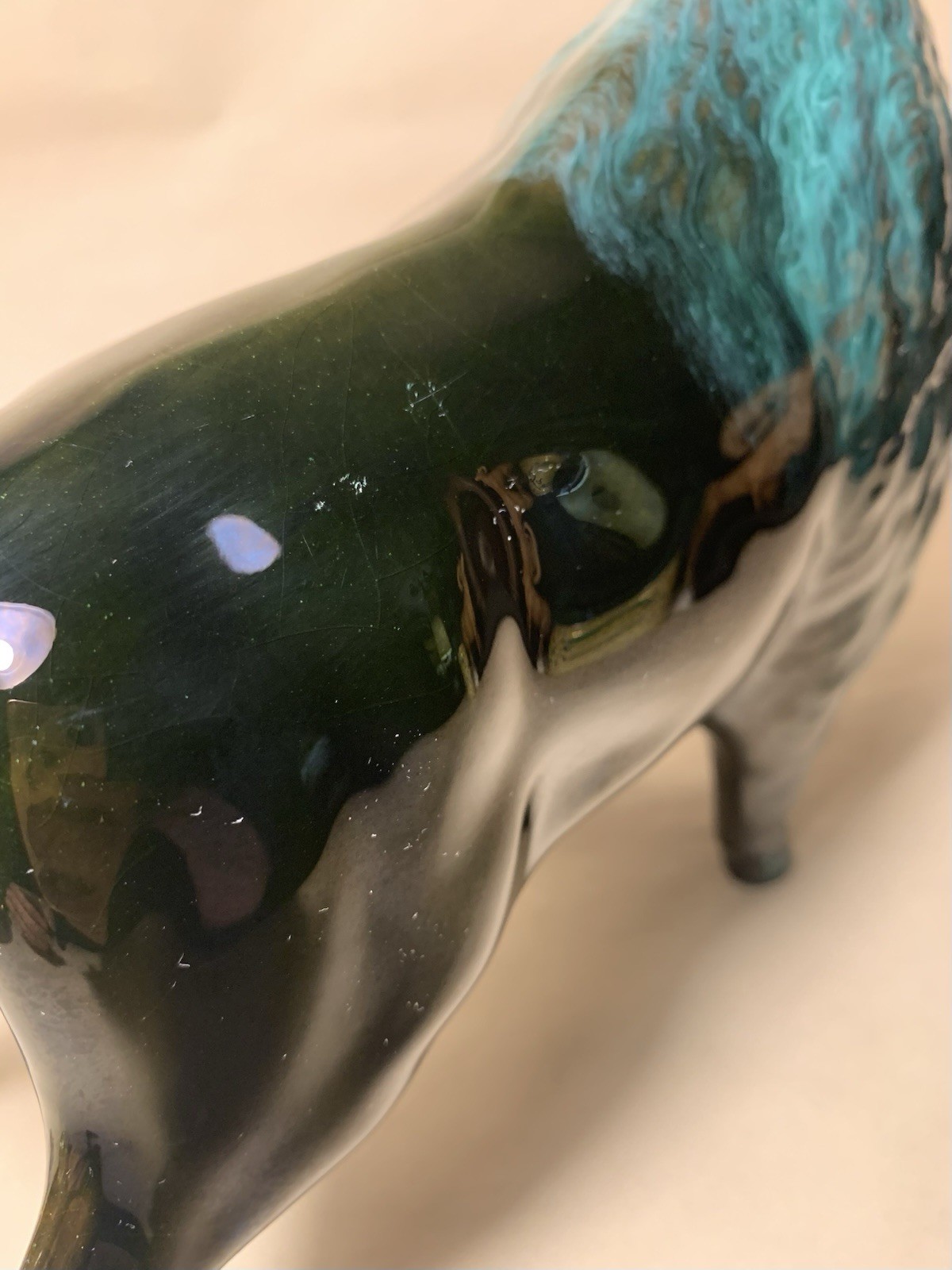 Blue Mountain Pottery Bison Buffalo BMP Canada Blue Green Drip Glaze Ceramic Art