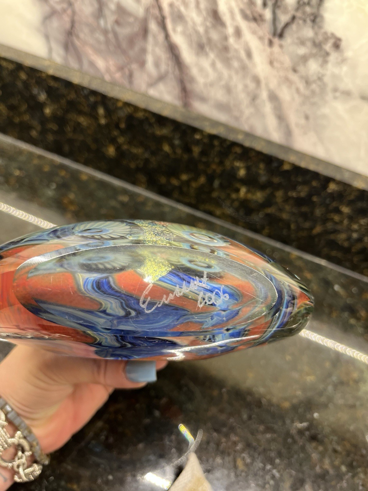 Paperweight Signed Robert Eickholt Studio Art Glass Dichroic Ocean Sea Glass