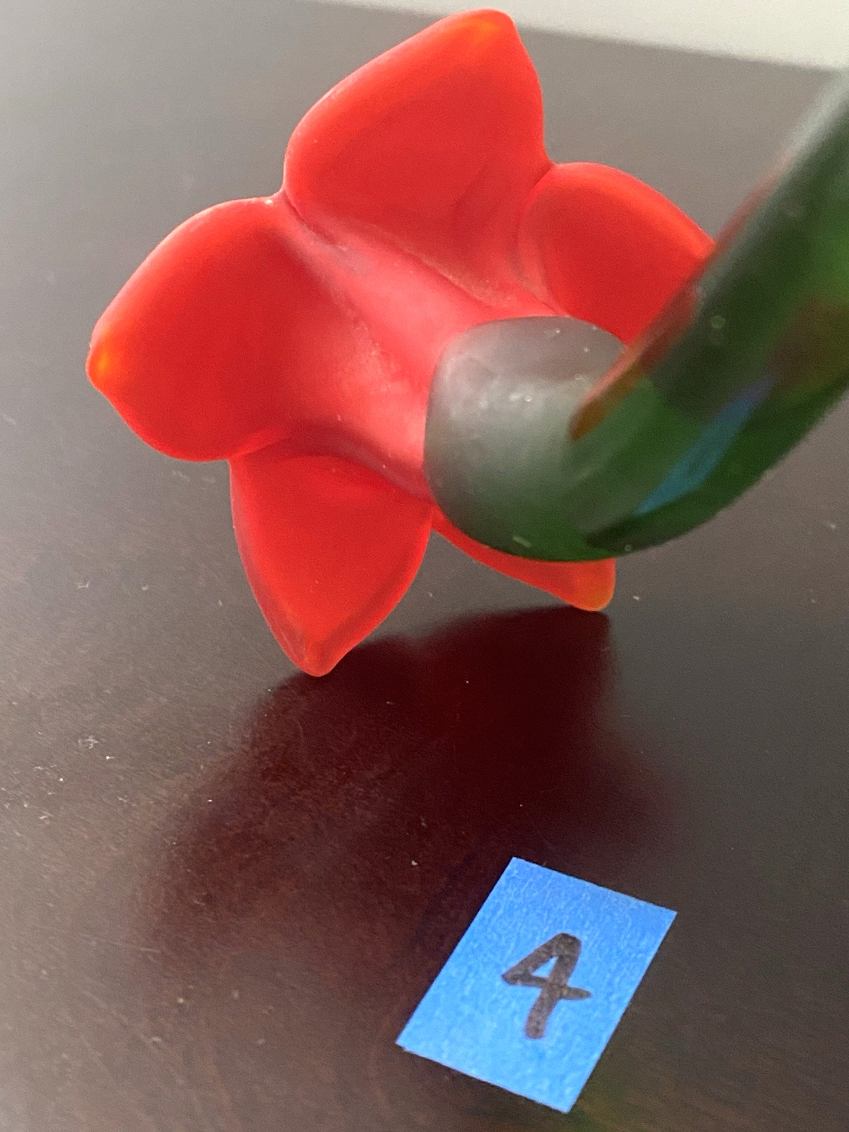 Red Long Stem Glass Flowers Bouquet Hand Blown Art Glass Set of 4