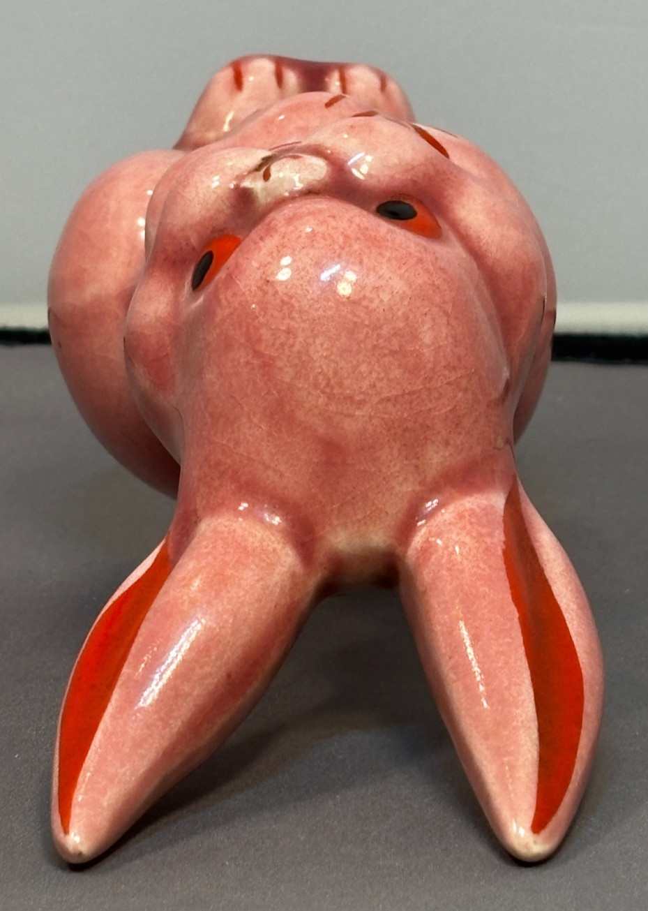 Vintage Deco 1930s era Hull Pottery Ceramic Bunny Rabbit Cotton Dispenser USA
