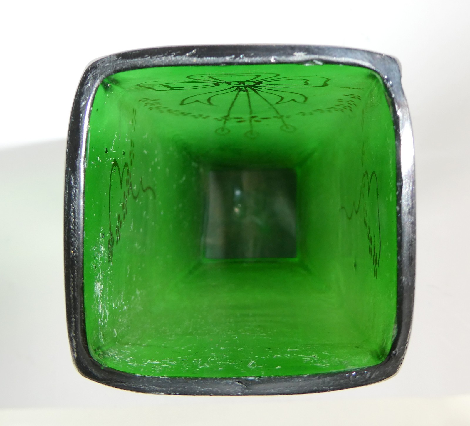 Antique Jugendstil Glass Vase, Hand-Made, Green, 1900-1919 AL-27
