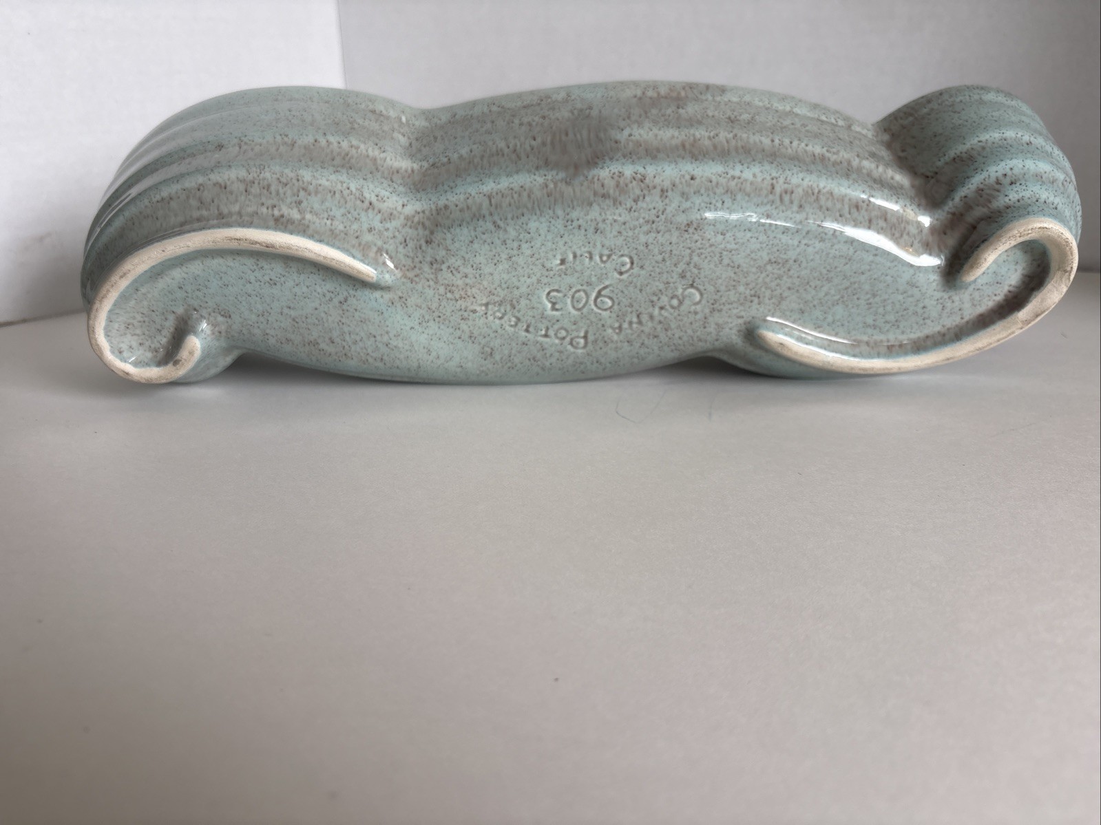 Vtg MCM Covina Pottery 903 USA Robins Egg Blue Speckled Dish 14in X 2.5in