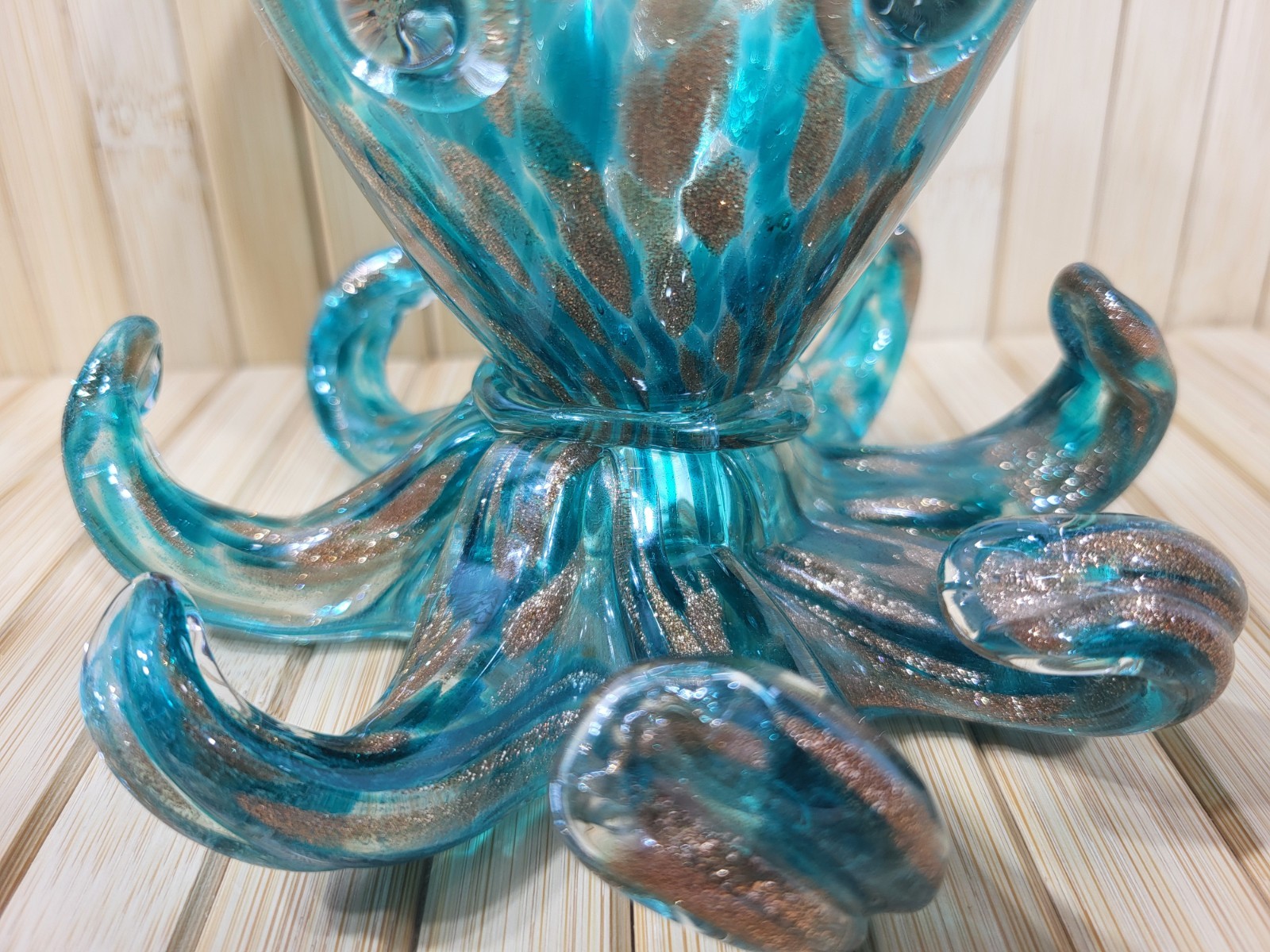 Handblown Octopus Glass Art Beautiful Aqua Blue And Brown Color Scheme