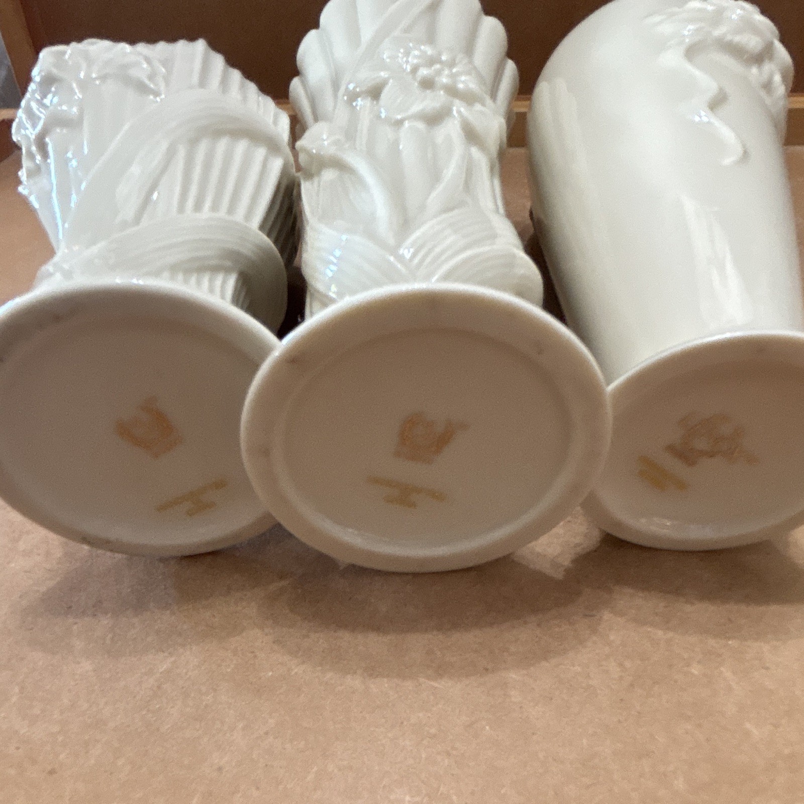 Set of 3 Lenox Porcelain Bud Vases with Gold Accent Rim