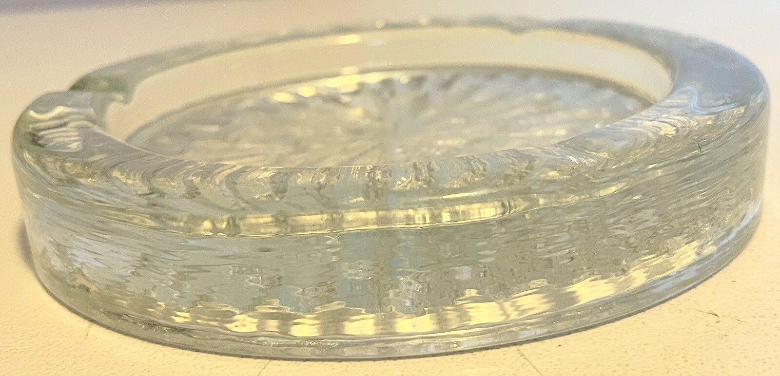Nybro Sweden Modernist Mid Century Large Round CRYSTAL ICE ASHTRAY DISH
