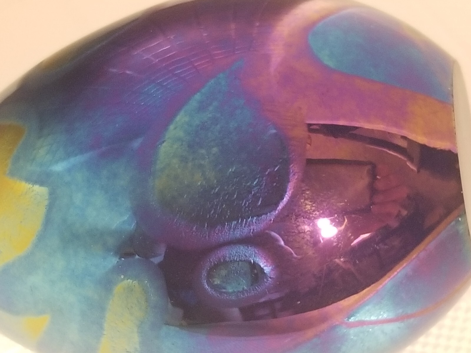 Art Glass Egg Paperweight * Iridescent Blues & Purple * Unlabeled * 3.5″ 0169